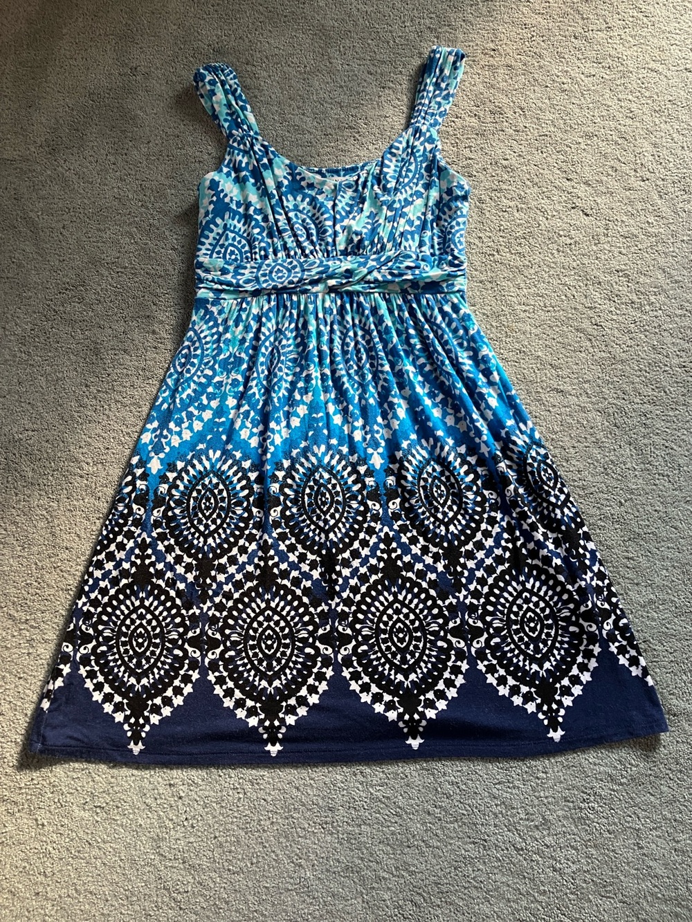 Hannah Blue Ombre Medallion Sleeveless Midi Dress